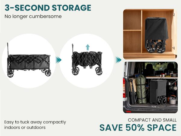 【Summer Sale】Sweetcrispy Wagon Cart Collapsible 440lbs Foldable Extra Long Heavy Duty Utility Wagon with Wheels, Portable Storage Grocery Cart for Camping, Shopping, Sports, Beach, Garden