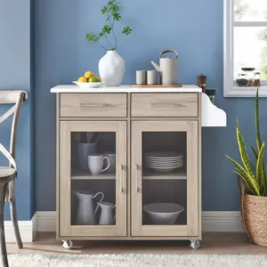 Modway Cuisine Kitchen Cart in Oak White