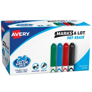 Avery Marks A Lot Pen-Style Dry Erase Markers, Bullet Tip, Assorted Colors, Value Pack of 24 (29860)
