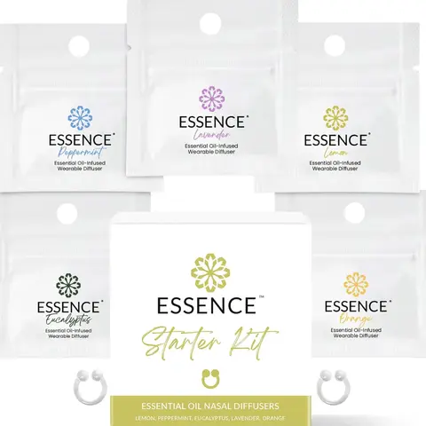 Essence Starter Kit 5 Pack Bundle - Includes Lavender, Peppermint, Orange, Lemon, & Eucalyptus Nasal Diffuser Rings Healthcare Fitness Wellness