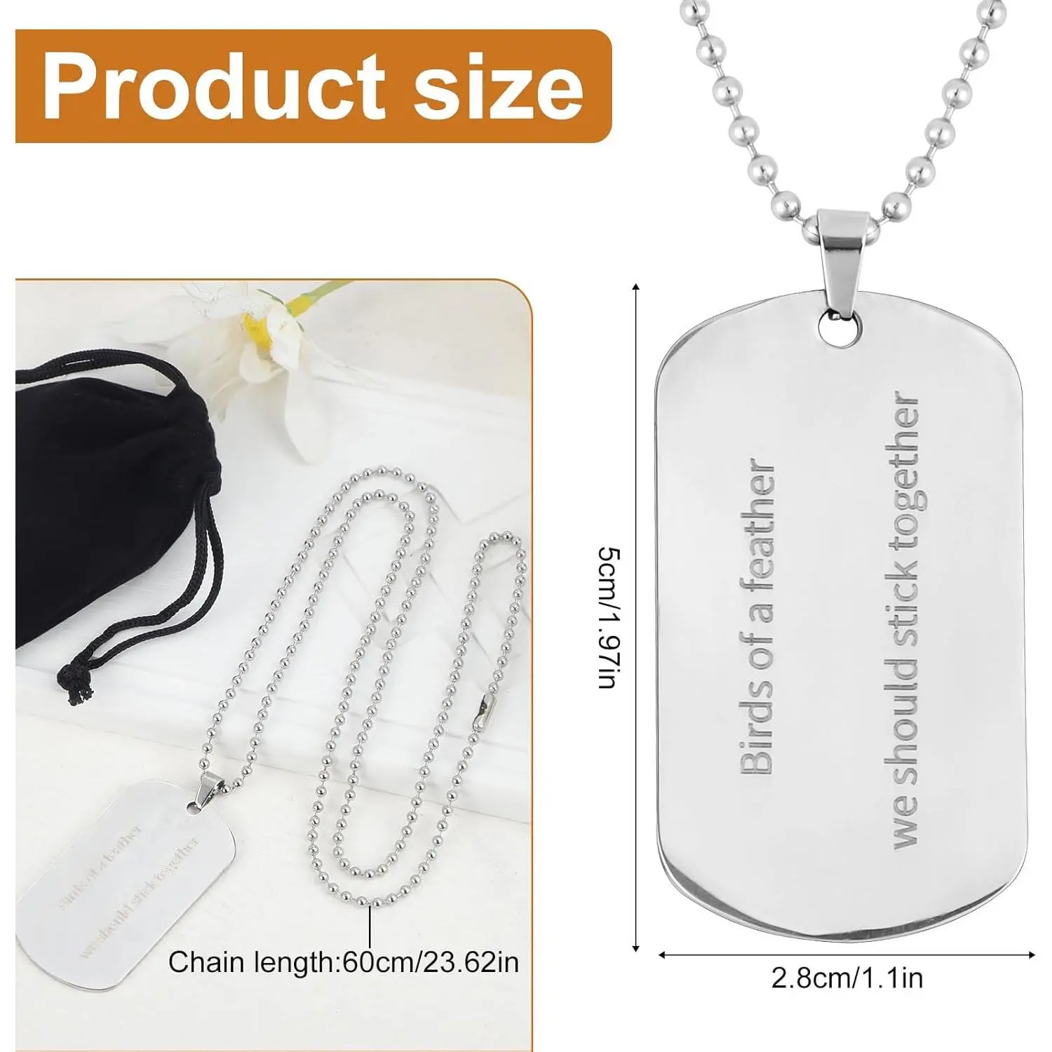 Birds of a Feather Necklace, Engraved Stainless Steel Pendant Jewelry, Trendy Singer Inspired Merch Gift for Concert Fans, 2.8X5cm/1.1X1.97in, 60Cm/23.62In, Engraved With Words, Fan Gift For Concert Tour, Fan Meetings