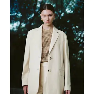 URBAN REVIVO 2026 Women's Minimalist Basic Tailored Loose-Fitting Long-Sleeve Straight Blazer, Cotton-Linen Fabric Clothes