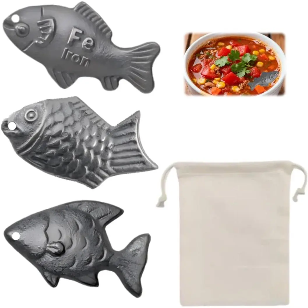 Iron Fish 3 Pack, Lucky Iron Fish for Cooking, Irons Fishes to Food and Water, Effective and Safe Cooking Tool Seafood Utensils Reusable Vegetarian Burner, Coffee, Tea