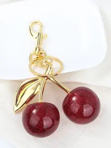 Large Cherry Crystal Keychain Pendant, Back-To-School Accessory, Shiny Resin & Metal Material, Women's Wallet Charm, Fashion Gift