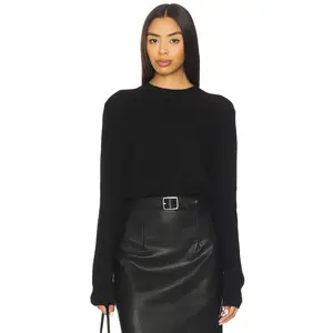 Enza Costa Easy Long Sleeve Crew Sweater in Black