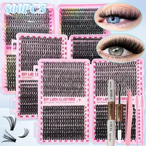 High Capacity 800pcs/Eyelash Extensions Kit/Individual Eyelashes/30-100DMixed Length 9-16mm/DIY Cluster Lash Kit with Glue and Brush Tweezers/Easy Apply at Home Makeup Book/Reusable/Perfect for At Home Makeup/Travel or All Saints'Day