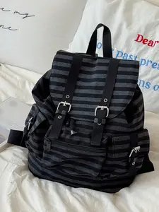 1pc Minimalist Large Capacity Multi-Pocket Striped Backpack, School Backpack