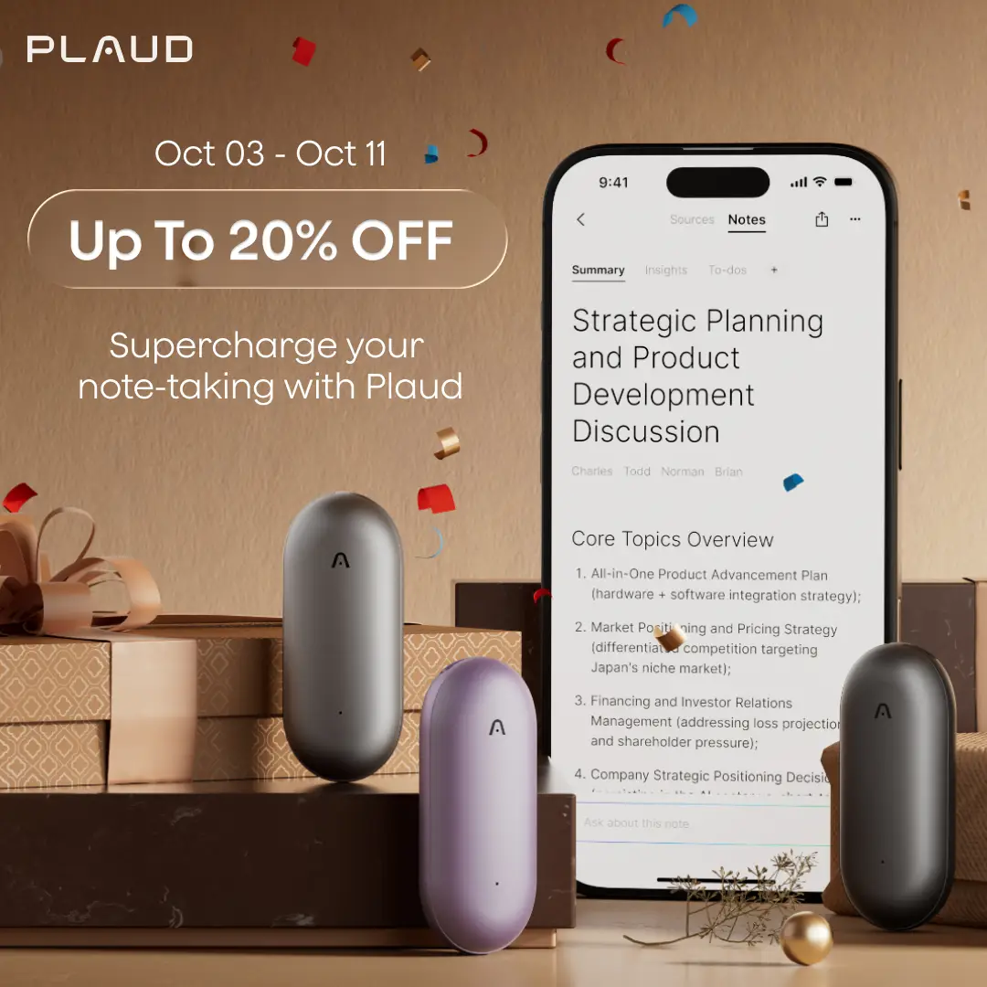 PLAUD NotePin Smart Voice Recorder, 64GB Memory, Supports 112 Languages, App Control, AI Transcribe & Summarize, Audio Recorder for Lectures & Meeting