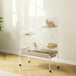 55" Tall 4-Tier Ferret Cage with Rolling Wheels, Large Metal Small Animal Hutch for Chinchillas Rabbits Guinea Pigs, Escape-Proof 1/2" Wire Grid Playpen with Slide-Out Tray & Ladders, Heavy Duty Indoor Pet House Starter Kit, Black
