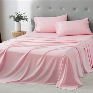 4pcs Simple Bed Sheet Set(1 Flat Sheet + 1 Fitted Sheet +2 Pillowcases), 100% Polyester Soft Comfortable And Durable Summer Bedding Set, All-Season, Perfect Room Decor,