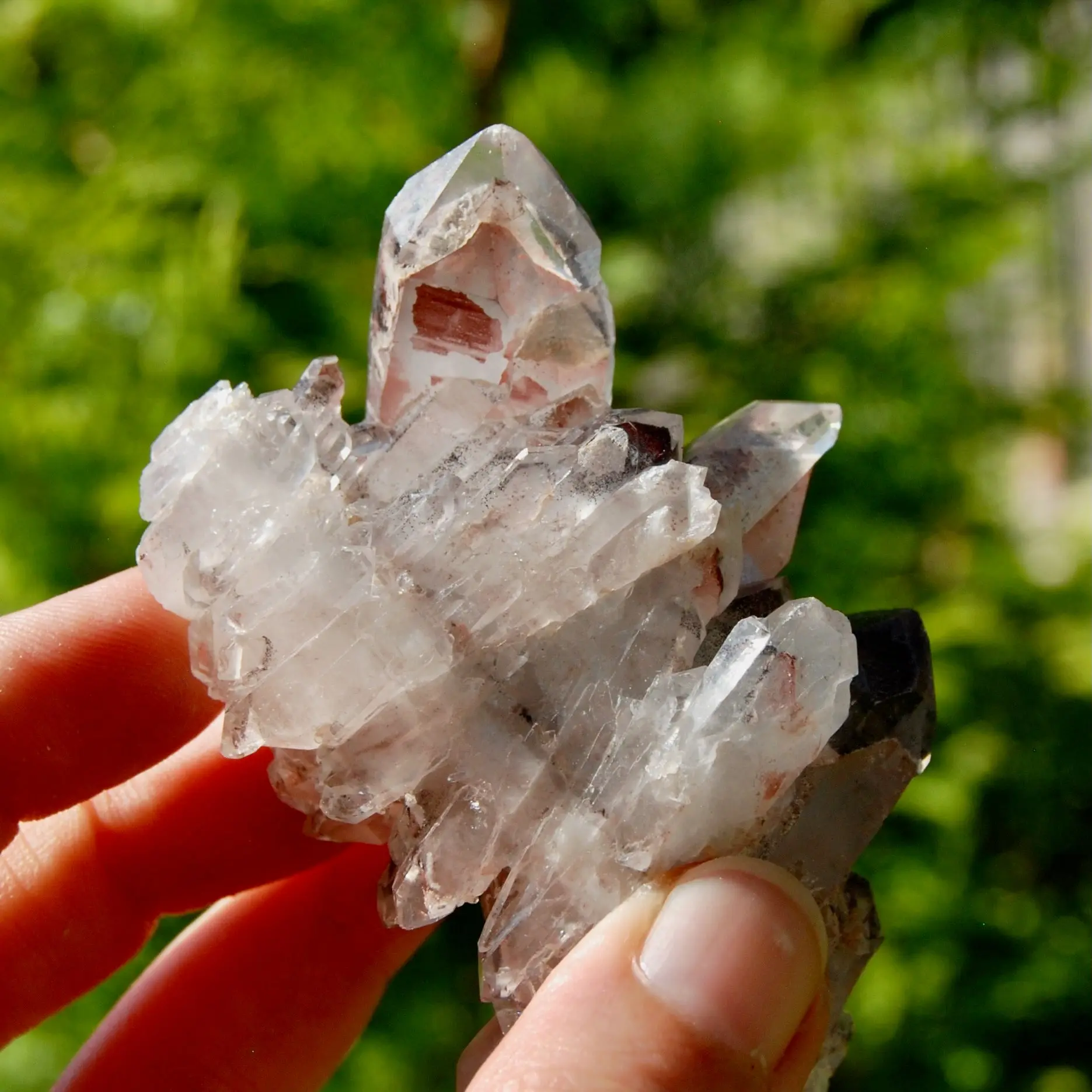 3.5in DT Floater Phantom Pyramid Hematoid Quartz Crystal Cluster, Specular Red Hematite, Zambia sp10