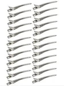 24pcs Large Duckbill Metal Hair Clips, Hair Styling Hairdressing Clips, Hand Push Corrugated Partition Positioning,  Hair Clips
