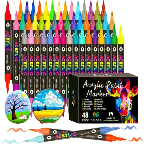 96 Color Artist Quality Acrylic Paint Markers Set, Dual Fine & Brush Tips for Mixed Styles, Beginner-Friendly Surface Art Supplies for Rock Painting & DIY Decor, Sohochic Festive Gift for Crafters