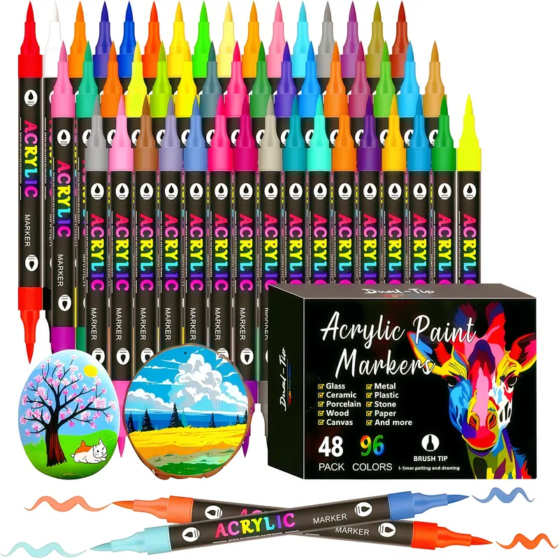 96-Color Artist-Quality Acrylic Paint Markers Set, Dual Fine & Brush Tips, Beginner-Friendly Surface Art Supplies for Rock Painting & DIY Decor, Sohochic Festive Crafter Gift