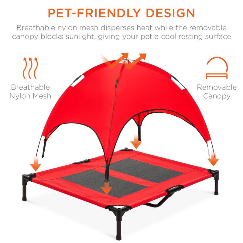 Best Choice Products 36in Outdoor Raised Mesh Cot Cooling Dog Pet Bed w/ Removable Canopy, Travel Bag
