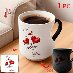 1pc "I Love You" ceramic heart-shaped cup - an ideal romantic gift for Valentine's Day or anniversary, with its unique design featuring color changes between hot and cold