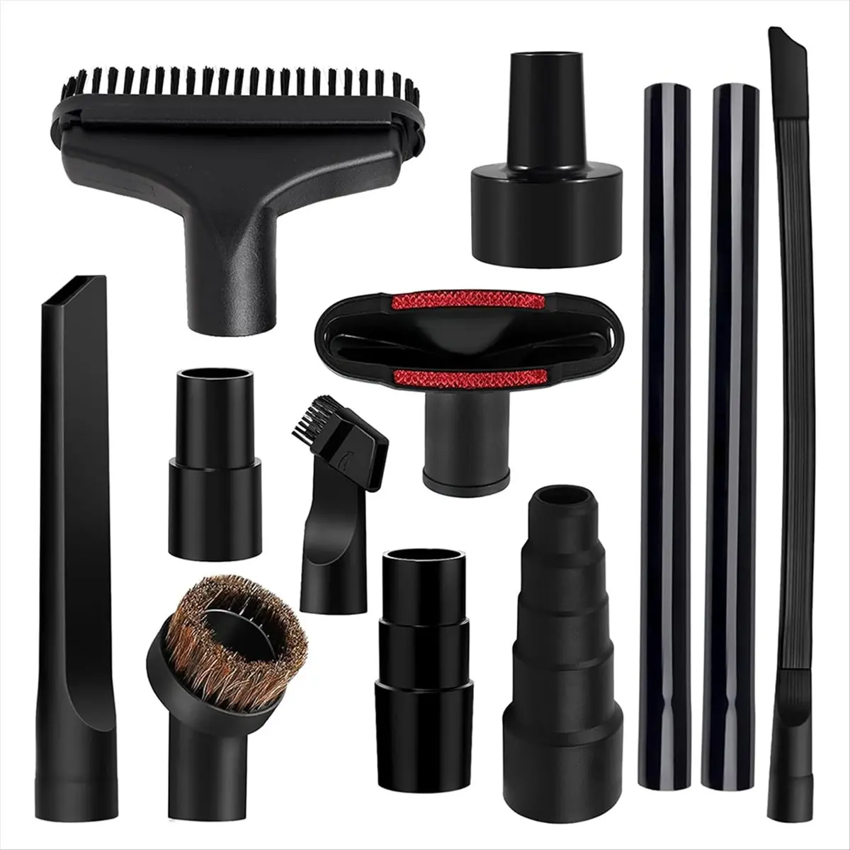 12PCS Multi-Size Universal Vacuum Attachments Set (1In & 1-1/4In) - ABS Plastic Vacuum Cleaner Accessories for Household Cleaning, with Brush, Extension Wands, Nozzle, Crevice Tool, Adapter, Durability & Ease of Use, 1 Inch