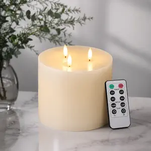 6"x6" Extra Large Flameless Candles with 3 Wicks, Battery Operated Candles with Remote Control and Timers, 6 inch Diameter LED Pillar Candles, Real Wax, Ivory  giant candle summerwins