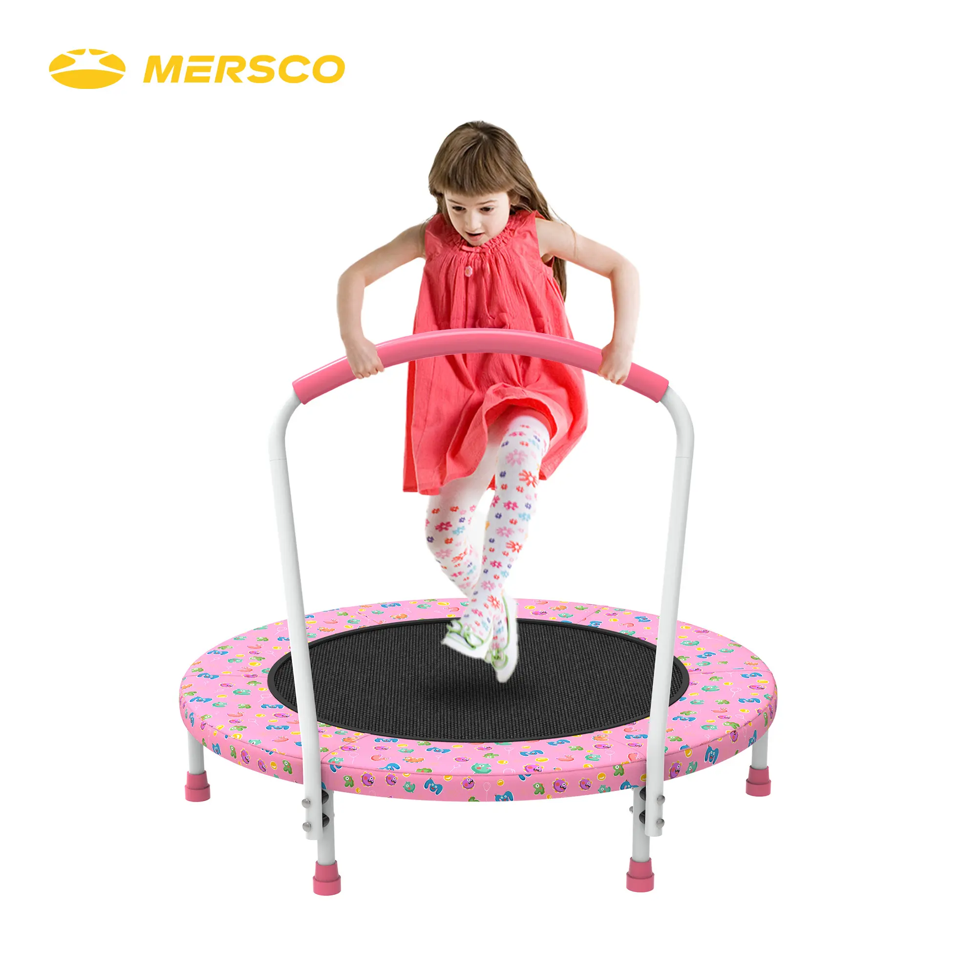 Mersco 36" Toddler Trampoline for Ages 2+, Indoor/Outdoor Active Play Toy with Safe Grip Handle & Padded Rail Safety, Pink Christmas Gift for Gross Motor Play & Boosting Energy