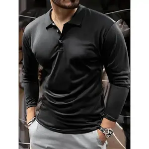 Four Piece Set of Autumn New Men'S Long Sleeved Polo Shirt, Available in Multiple Colors, Classic Solid Color Design, Versatile And Fashionable, Men'S Shirt, Polo Shirt, Polo Collar, Spring And Autumn Preferred Long Sleeved Top, Sports And Leisu, for Than