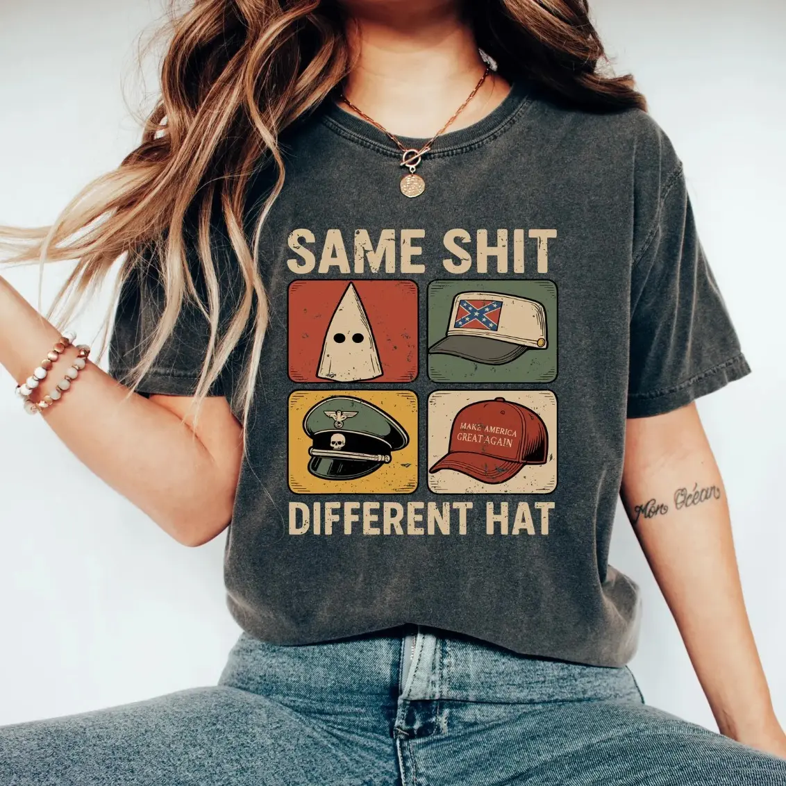 Same Shit Different Hat TShirt, Anti Trump Political Shirt, Funny Protest Graphic Tee, Dark Humor Statement Shirt, Democrat Humor Gift, Full Colors, Full Sizes