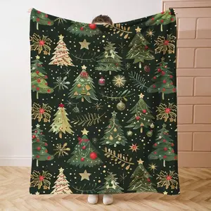 Rustic Christmas Tree Throw Blanket , Vintage Holiday Decor,Super Soft Flannel Printed 3D Blanket, As Birthday Gifts, Family, Wedding, Souvenir Blankets, Polyester Blankets Suitable For All Seasons, Washable, Machine Washable, Lightweight, Breathable, Com