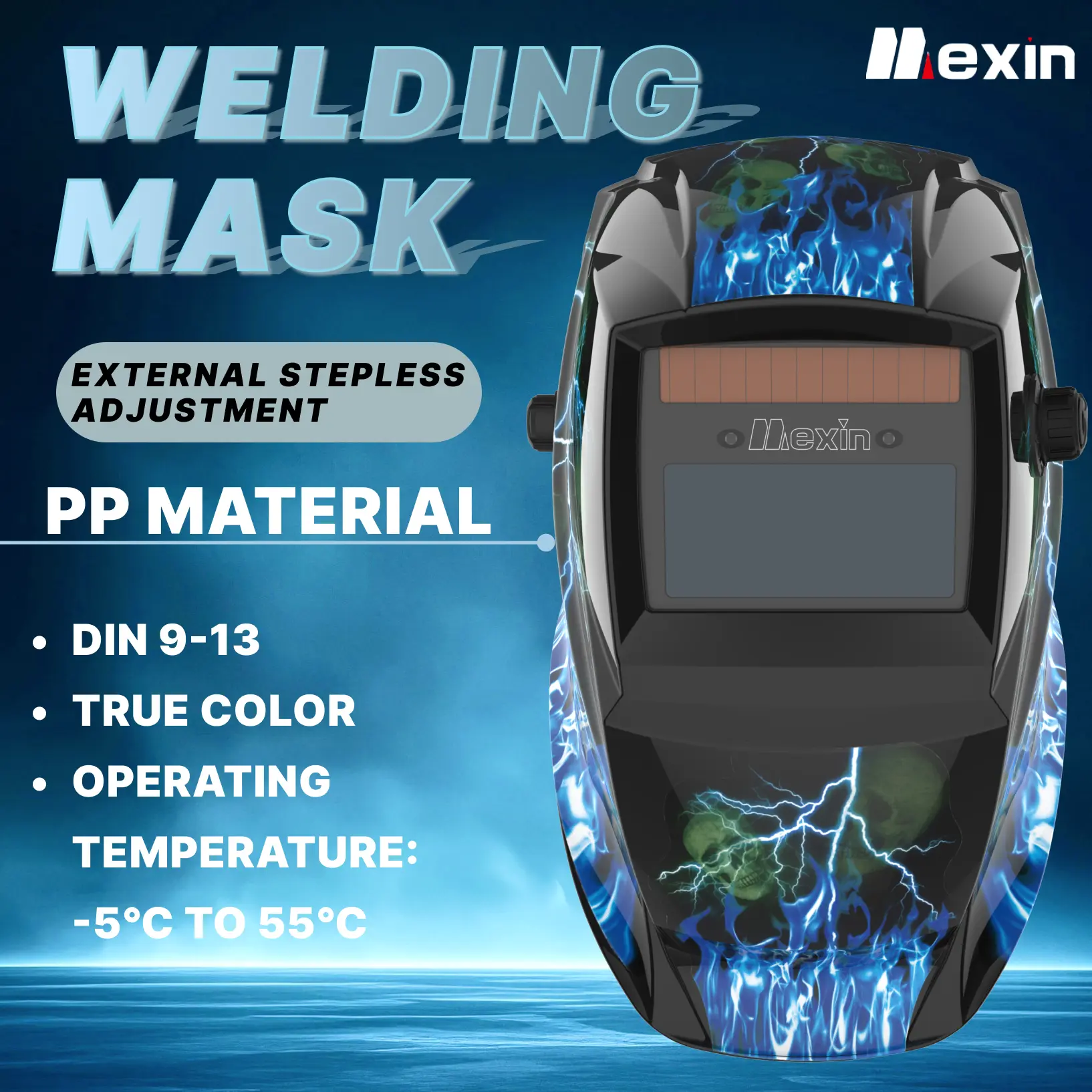 Mexin LYG-09-6000 Welding mask with true color automatic dimming protection, full face large screen argon arc welding head mounted welding cap
