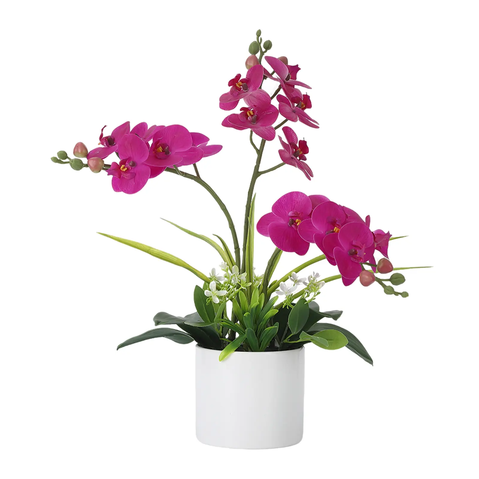 Real Touch Silk Phalaenopsis Orchid Artificial Flowers - 3 Stems Faux Orchid Bough with Vase, Lifelike Large Fake Flowers in Pot for Home Decor Living Room Bedroom Office Tabletop