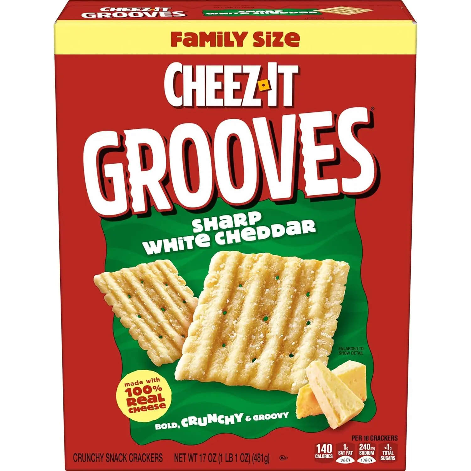 Cheez-It Grooves Crunchy Cheese Crackers, Snack Crackers, Lunch Snacks, Family Size, Sharp White Cheddar, 17oz Box (1 Box)