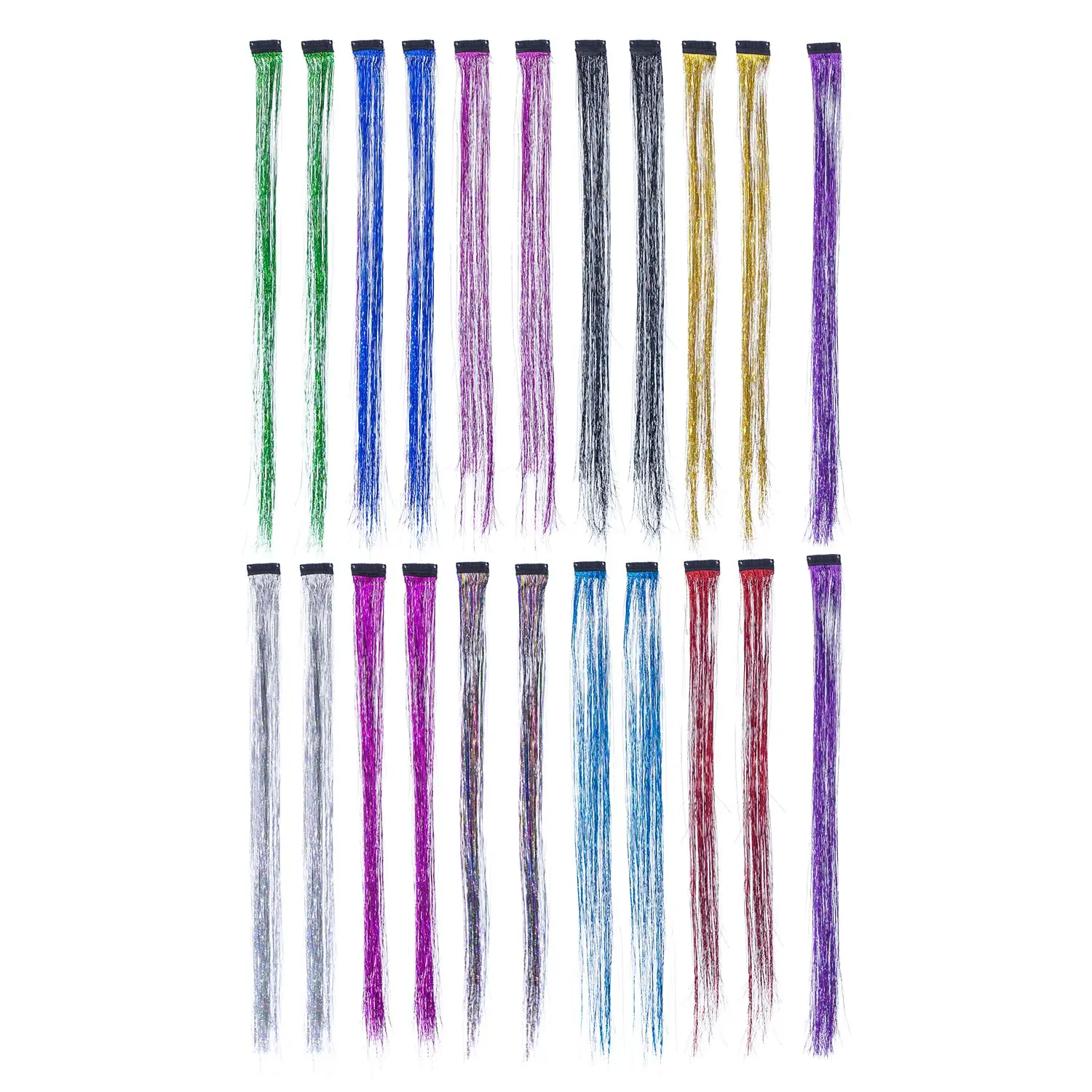 22 Pcs Colored Party Highlights Clip on in Hair Extensions Multi-Colors Hair Streak Synthetic Hairpieces