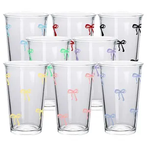 12 oz Bow Pattern Highball Glasses, 4/8 Pcs Drinking Glass Set, Water Glasses, Mojito Glass Cups, Mixed Drink Cocktail Glass Set