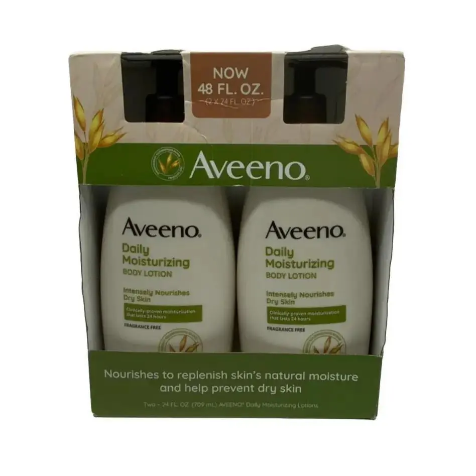 Aveeno Daily Moisturizing Body Lotion - Unscented Moisturizer for Dry Sensitive Skin, Intensely Nourishing 2x24 fl oz Body Care that Locks in Moisture