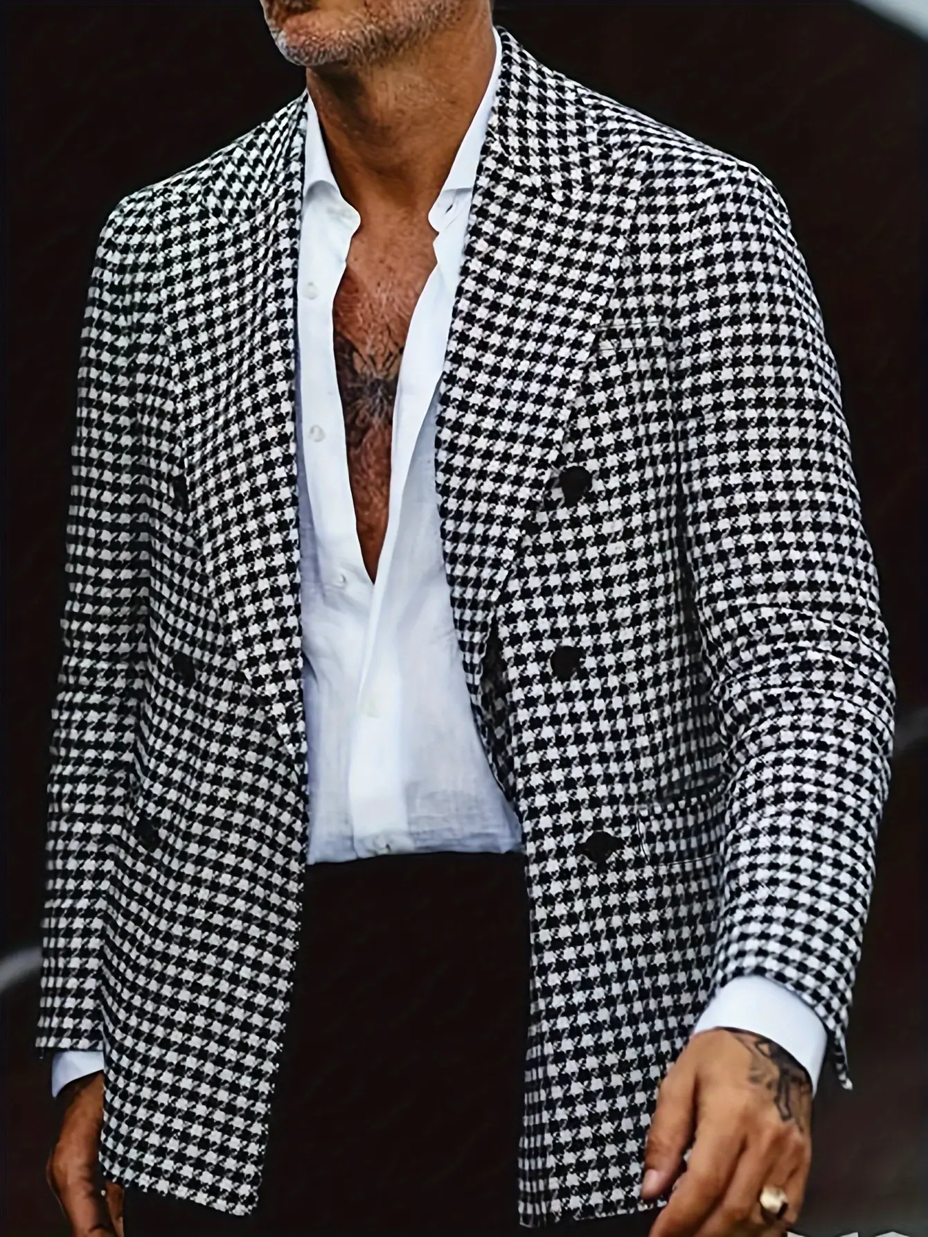 Men’s Double Breasted Plaid Blazer Jacket, Classic Notch Lapel Casual Formal Coat,  Perfect For Daily Street Style, Date Night, Business Casual, Dinner Party, Vacation Outfit And Smart Casual Occasions For Fashionable Gentlemen