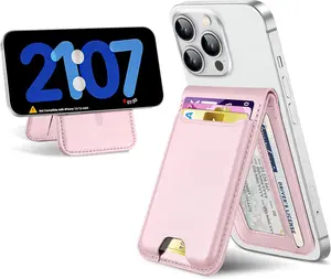 For Magsafe Wallet Stand,   Wallet for  16/15/14/13/12 Series,  Card Holder with Adjustable Stand, ID Window, 6 Cards Holder, Vegan Leather, RFID Blocking,  Pink