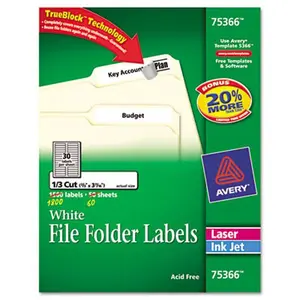 Avery 75366 Permanent Self-Adhesive Laser/Inkjet File Fldr Labels- 3-7/16x2/3- WE- 1800/Box