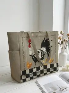 Chicken Pattern 2D Printed Travel Bag, Travel Duffle Bag, Large Capacity Storage Bag, Durable Multi-Pocket Design, Zipper Closure, Suitable for Work, Shopping, Picnic