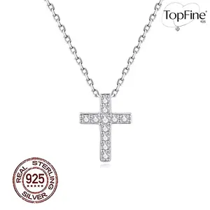 925 Sterling Silver White Zirconia Cross Design Pendant Necklace, Exquisite Shimmering Women's Jewelry