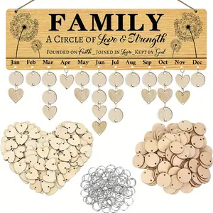 Wooden Family Circle Calendar Plaque, 1 Set Wooden Hanging Calendar Ornament, Suitable for Spring, Birthday, Anniversary, Easter, St. Patrick's Day Gifting, Decor