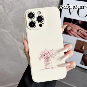Case for iPhone 16 E Pro Max 15 Plus 14 13 12 11 XS XR Soft Pink Hydrangea Jar Anti-Slip Shockproof Durable TPU Silicone Rugged Phone Cover