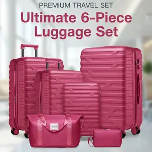 Brand New 6 Piece Expandable Luggage Set| 18 20 24 28 Inch Hardshell Suitcases with TSA Lock Universal Wheels| Complete Travel Set with Bags in rose red