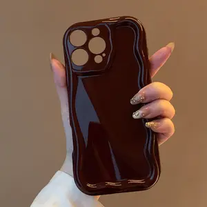Phone Case - Fashionable New Solid Color Retro Wine Red High-Quality Wavy Edge Phone Case, Suitable for Iphone17/17Air/17Pro/17Promax/16/16Plus/16Pro/16Promax/15Plus/15Pro/15Promax/15/14Plus/14Promax/14Pro/14/13Pro/13Promax/13/12Pro/12Promax/12/11Pr