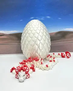 3D Printed Dragon with Egg, Articulated White and Red Mushroom Dragon, 12 Inches Fidget ADHD Autism Toy D036-WE