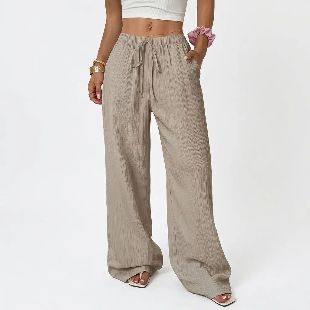Women's 3-Pack Wide Leg Pants - Drawstring Waist, Pockets, Neutral Color, Basic Minimalist Casual Comfortable Fit Bottoms, Perfect for Daily Wear (Size Tip: Order 1 Size Larger)