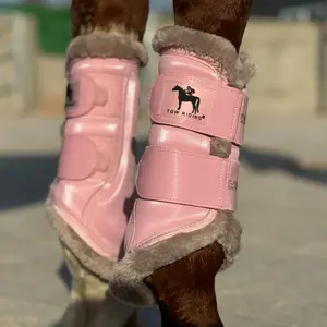 Horse Leg Wraps, 1 Pair Fleece-Lined Faux Leather Woof Brushing Boots for Training, Jumping, Riding, Lightweight & Impact-Absorbing Wrap