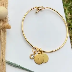 Personalized Gold Plated Initial and Birthstone Bracelet for Women, Ideal Gift for Mom, Christmas Mom Bracelet