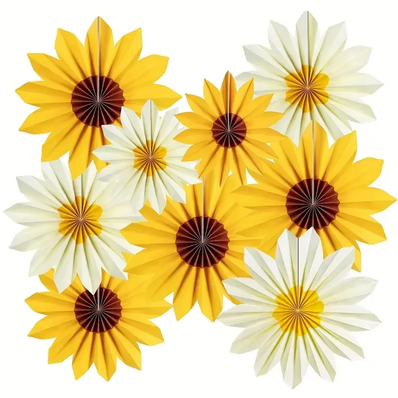 9pcs Sunflower Fiesta Party Decorations - Vibrant Floral Wall Decor ,Birthday Paper Fans, Ideal for Birthday, Graduation, and Summer-Themed Events, Home Decor, Party Decoration Set