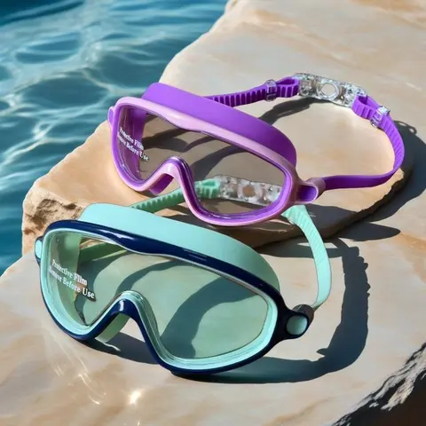 Kids' 2-Pack Fog-Free Leakproof UV-Resistant Wide Vision Pool Goggles Set, Swim-Friendly Youth Swim Goggles for 3-15 Children