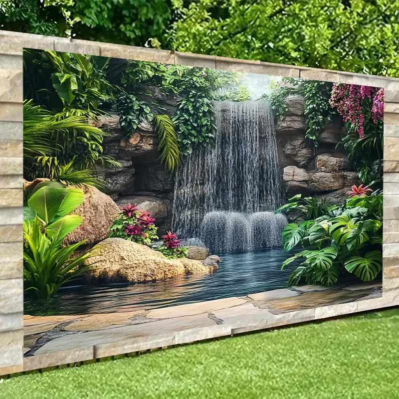 Lush Garden Waterfall Backdrop Tropical Nature Backdrop Green Floral Background Cloth Scenic Tapestry Wall Hanging Photography Background Polyester Fiber Living Room Bedroom Office Outdoor Party Event Decor Studio Prop Wall