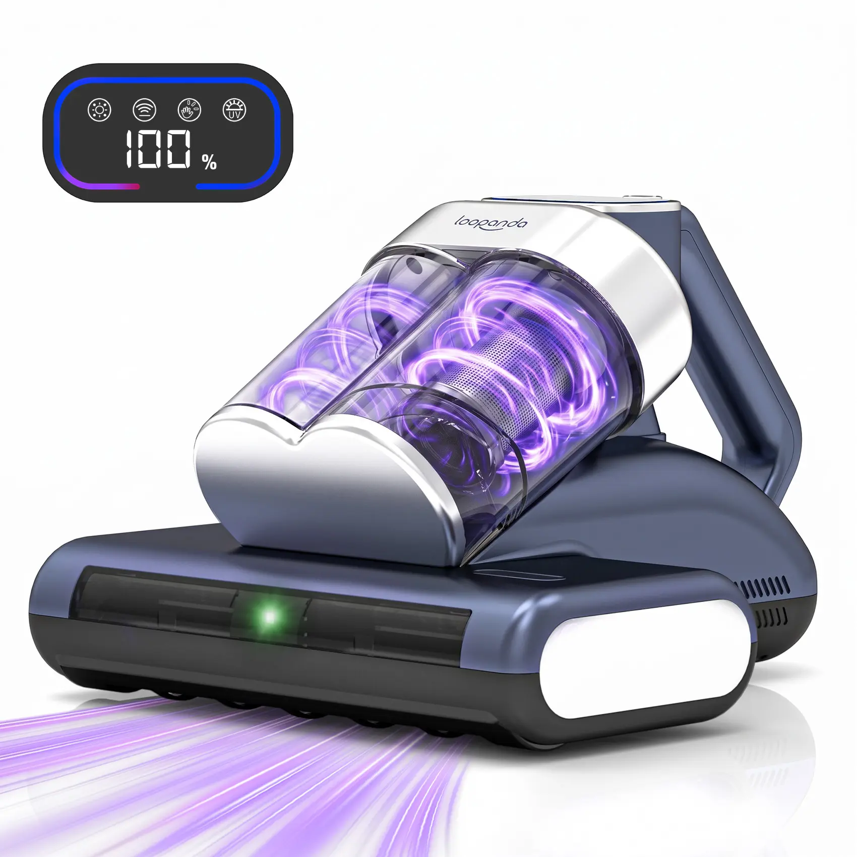 LOOPANDA Mattress Vacuum Cleaner, 4-in-1 16Kpa Bed Vacuum with Green Dust Reveal, Deep Tapping Brush, UV-C & UVA Light, 149°F Hot Air, Anti-Tangle Dual Dust Cup System for Bed, Sofa, Couch and Crib (Corded,500W)