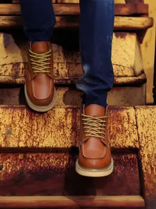 Men's Genuine Cowhide Leather Boots, 2026 New Height Increasing Fashion Short Boots, Solid Color Boots, High Top Shoes, All Seasons